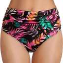 Tempt Me Women's High Waisted Bikini Bottom Tummy Control Ruched Bathing Suit Swim Bottom (Pink, M)