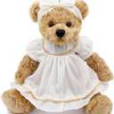 Oitscute Small Baby Teddy Bear with Cloth Cute Stuffed Animal Soft Plush Toy 10" (White Sleepwear)