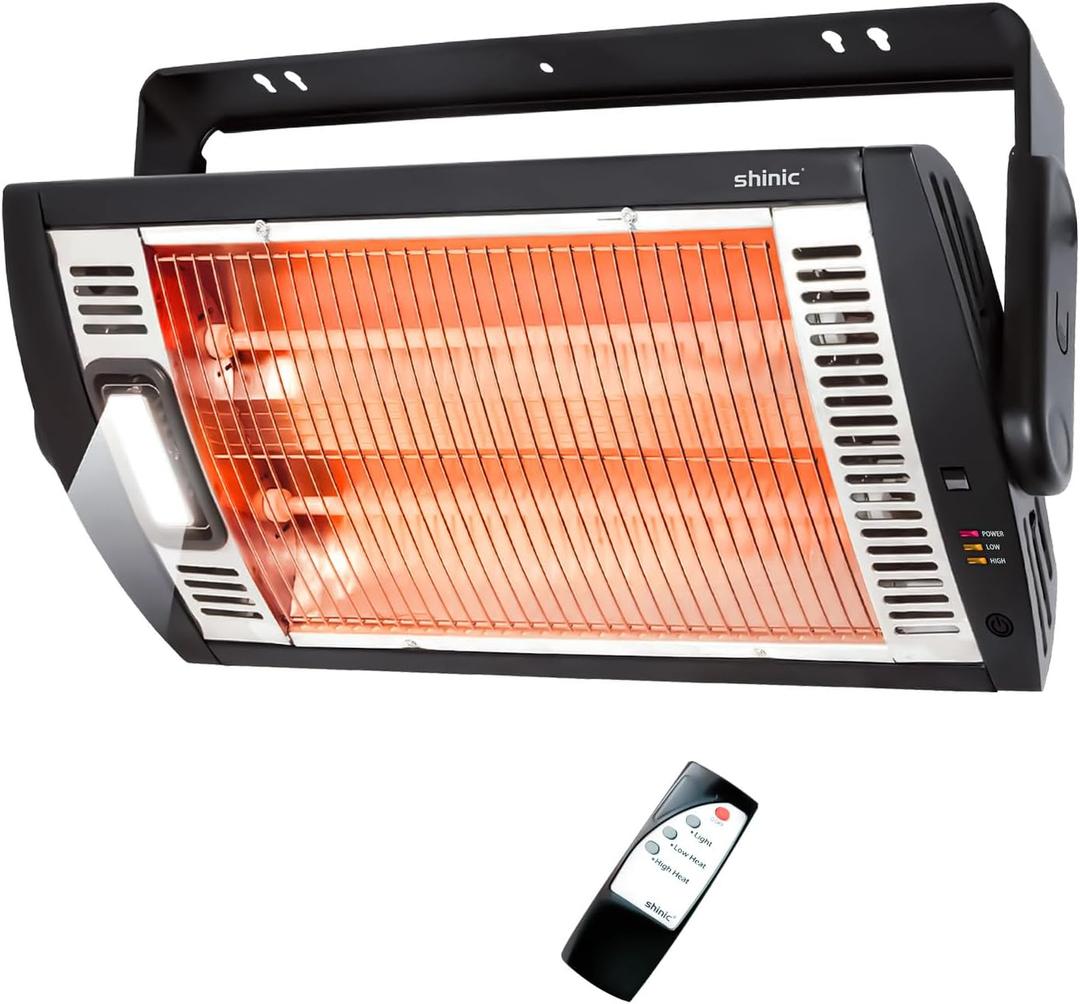 Shinic Garage Heater, 1500W Ceiling Mounted Shop Heater with Remote Control, 5 Mode Settings, 90 Tilting, Overheat Protection & ETL Listed for Indoor/Outdoor Use,Black