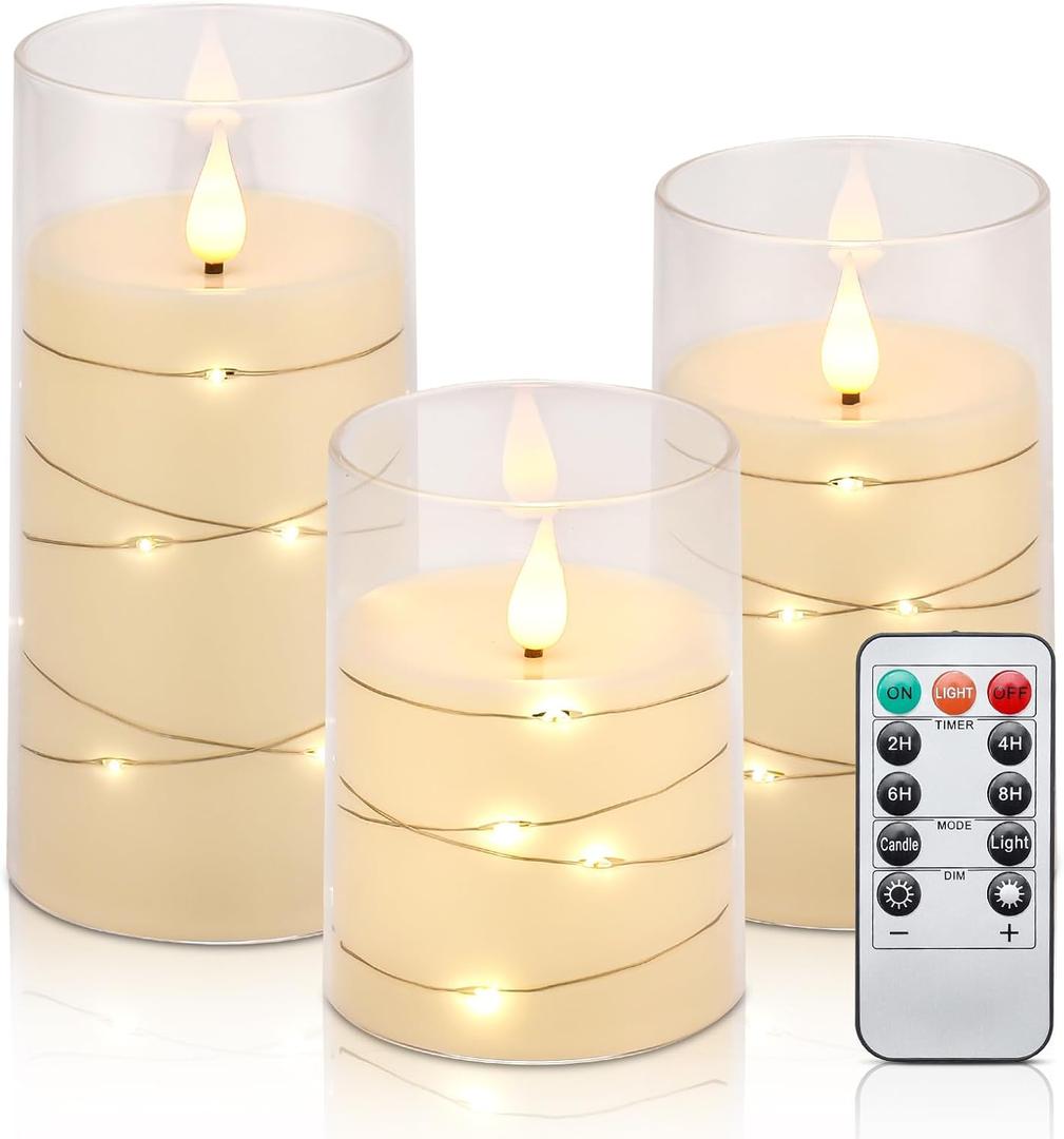 Aignis Flickering Flameless Candles Battery Operated Candles LED Candles with Remote Timer for Home/ Wedding/ Birthday/ Holiday Decor, Warm White 3D Flame Set of 3 (D3 xH4 5" 6")