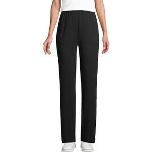Lands' End Women's Relaxed Fit Sport Knit High Rise Pants - Soft Cotton Pull-On with Elastic Waist (Medium, Black)