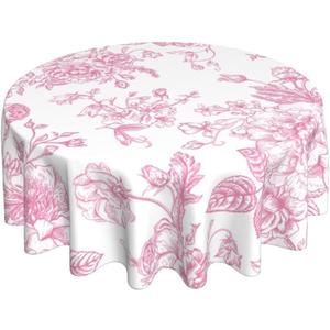 AEIOAE Floral Tablecloth 70x70 Inch Round, Pink Flower Table Cloth, Chinoiserie Floral Tablecloths Polyester Fabric Farmhouse Decorative for Spring Home Kitchen Dining Party