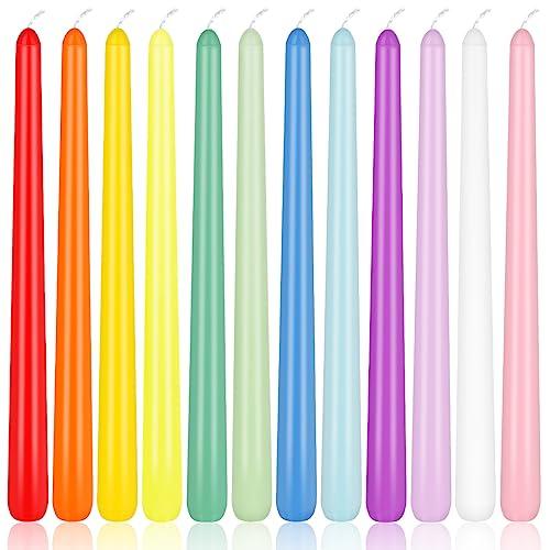 10 Inch Colored Taper Candles for Religious and Spiritual Settings, 12 Pack Unscented Candlesticks for Holiday, Seasonal Celebration and Home Decoration