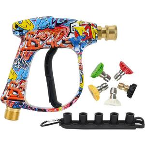 Bear Force High Pressure Washer Gun 3000 PSI Max, Power Washer Short Gun M22-14mm with 1/4 Inch Quick Plug & 5 Tips Nozzle, Compatible for Some of Greenworks Kar-cher Ryobi Homelite Pressure Washer