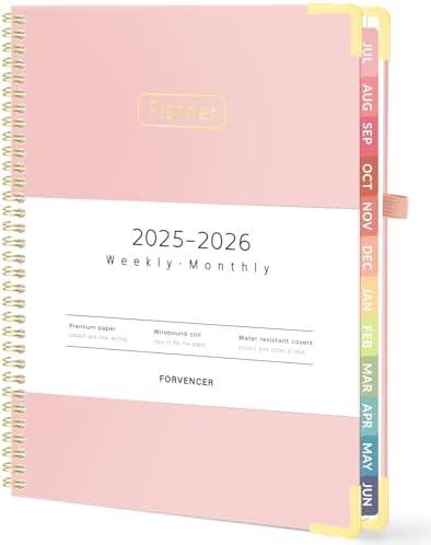 Forvencer Academic Planner 2025-2026, Hardcover Weekly & Monthly Calendar Planner, July 2025 - June 2026, 8.5" x 11", Daily Agenda Book with Tabs, College Organizer Notebook, School Supplies for Student Teacher Classroom, Pink