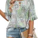 Magritta Womens Business Casual Tops Summer Fashion 3/4 Ruffle Sleeve T Shirts Dressy Casual Tunic Blouse, M