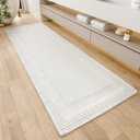 RESARE Waffle Bathroom Runner Rugs, Super Absorbent Bath Mat Non Slip Washable Quick Dry, Ultra Soft Quick Dry Boho Bath Rugs with Tassels for Hallway Bedroom Laundry Room, 2'x6'(24"x72"), White