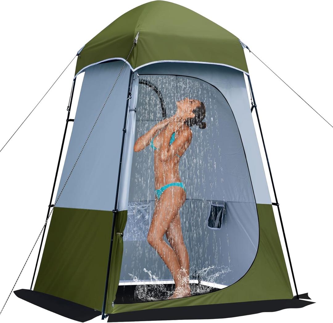 Camping Shower Tent, 7.9 FT Extra Tall Oversize Privacy Tent, Portable Outdoor Bathroom Toilet Tent with Floor, Easy Set Up Privacy Shelter for Dressing, Hiking, Fishing, UPF50+ (Green)