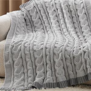 Bedsure Cable Knit Throw Blanket for Couch Bed - Breathable Chenille Chunky Knit Throw Blanket for Decorative Gift, GentleSoft Cozy and Warm for Winter and All Seasons, Grey, 50x60 Inches