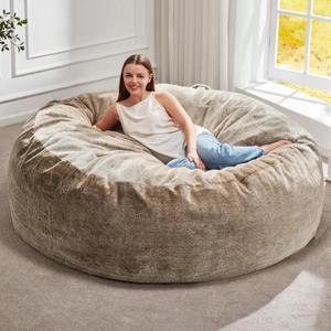 Hobestluk Bean Bag Chairs Giant Beanbag Chair with Filler, Memory Foam Bean Bags with Fluffy & Machine Washable Cover, Bean Bag Chairs for Aduts for Living Room, Bedroom (BROWN, 5FT - 50 x 50 x 24)