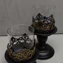 Gothic Hurricane Candle Holders, Black Metal with Glass Sleeve, Set of 2 Decorative Pillar Holders, 5.9 and 7.9 Inch Height, 4 Inch Diameter