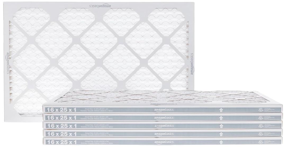 Amazon Basics 16x25x1 Air Filter 6-Pack, MERV 11 Electrostatic AC Furnace Filters for Allergies, Captures Dust and Pollen (Actual Size: 15.75" x 24.75" x 0.75")
