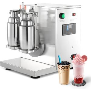 VEVOR Milk Tea Shaker, Electric Double Frame Milk Tea Shaker Machine, 0-180s Adjustable Milk Shake Mixer Machine with Double 750ML Stainless Steels Cups for Bubble Tea Boba Tea Juice Coffee Milk Wine