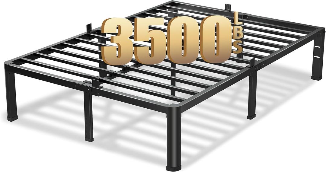 VIPSHOW 16 Inch Full Size Bed Frame, 3500Lbs Heavy Duty Metal Platform with Round Corner Legs Mattress Slide Stopper, Steel Slat Support No Box Spring Needed, Noise Free, Non-Slip, Easy Assembly