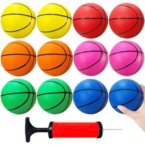 12Pcs 5Inch Mini Basketballs, Colorful Rubber Inflatable Basketball,  Pool Kick Balls Toy with Inflation Pump for Indoor Mini Basketball Hoop, Beach Sports Game, Party Favor