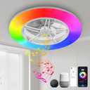 BAYSQUIRREL Alexa WiFi Low Profile Ceiling Fan with Light Flush Mount Enclosed Ceiling Fan 22" LED Dimmable Bladeless Ceiling Fans with Google Assistant/App Control,6 Speed Dimmable LED-RGB Lights