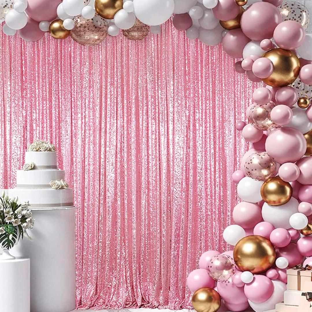 ShinyBeauty Pink Gold Sequin Backdrop 10x10 - Sparkly Glitter Photography Background for Weddings, Birthdays, Parties, Photo Booths | Sequin Curtain for Stunning Visuals & Event Decor (Pink & Gold) (10FTx10FT)