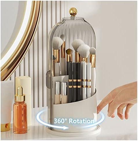 Bepod Makeup Brush Holder Organizer -360° Rotating Luxury Cosmetic Organizer With Lid Desktop Makeup Organizer Lipstick Eyebrow Pencil Holder Eye Shadow Storage Box
