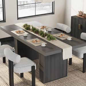 70.8" Dining Table for 6 8 10, Modern Dining Room Table with Storage, Wood Kitchen Table with Fluted Legs, Dinner Tables for Kitchen Dining Room,Grey