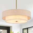 17.7" Modern Drum Chandelier, 2-Layer Linen Pendant Light Fixture