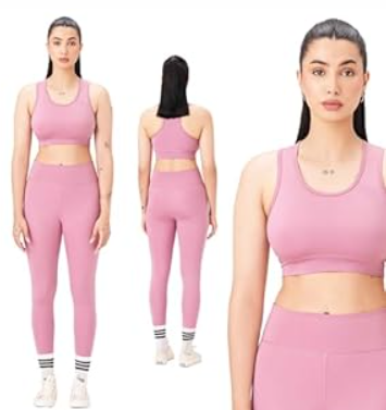 2 piece workout sets for women - High Waisted Leggings & Sports Bra Womens 2 piece workout set for Yoga, Gym (Medium, Dusty Pink)