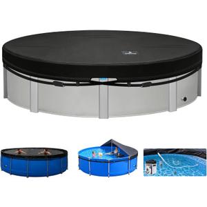 SIHAIAN Dual-Rope 31-34Ft Round Pool Cover, Built-in Automatic Drainage Device for Above Ground Pools, Half Open Design and Foldable Pool Cover, Easy One Person Install & Remove Winter Pool Cover
