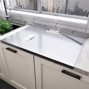31.5”x 19.7” Stainless Steel Chopping Board with Lip, Large Steel Cutting Board with Rolling Pin, Metal Noodle Board Pastry Board Kneading Dough Board Stove Top Cutting Board for Kitchen