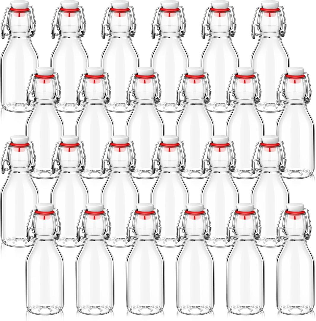 Flip Top Glass Bottles with Caps Beer Clear Swing Top Glass Vinegar Kombucha Bottles with Stoppers Airtight Lids for Wedding Themed Baby Shower Christmas Gifts(24 Pcs,5 oz)