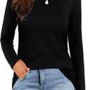 Elesomo Womens Tops Short/Long Sleeve T-Shirts Fitted Crewneck Tee (Medium, A1: Black)