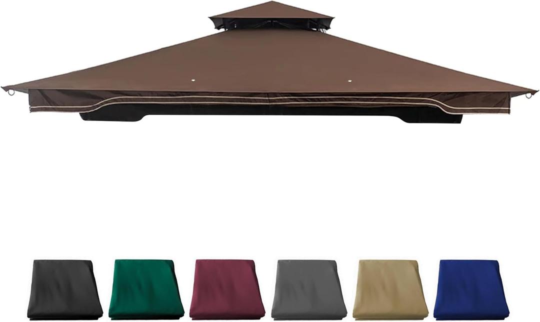 Replacement Gazebo Cover Compatible with SUNJOY 10 x 12 Regency II Patio Gazebo, L-GZ798PST, A111014400,(11X13 Ft) A101004104,A101004105,A111002001,(Brown)