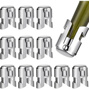 Tessco for you 12 Pcs Stainless Steel Champagne Stopper Bulk Reusable Bottle Sealer Wine Corker Champagne Cork Stopper Saver Plug for Prosecco Sparkling (Silver)