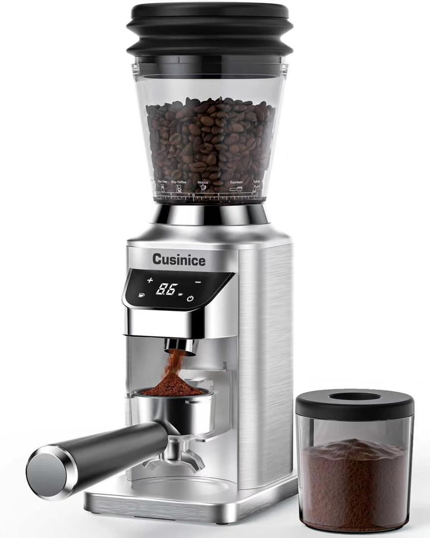 Cusinice Conical Burr Coffee Grinder with 40mm Stainless Steel Burr, 34 Grind Settings & Anti-Static, Electric Espresso Grinder for Home Use Espresso Distribution Tool WDT Grey