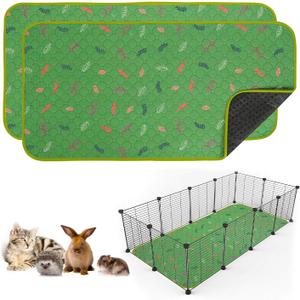 Sunheir 2 Pack Washable Guinea Pig Pee Pads, 24" x 48" Waterproof Reusable Guinea Pig Cage Liners, Absorbent Bedding Training Mat for Small Animal Guinea Pigs Rabbit Bunny Hamster Green