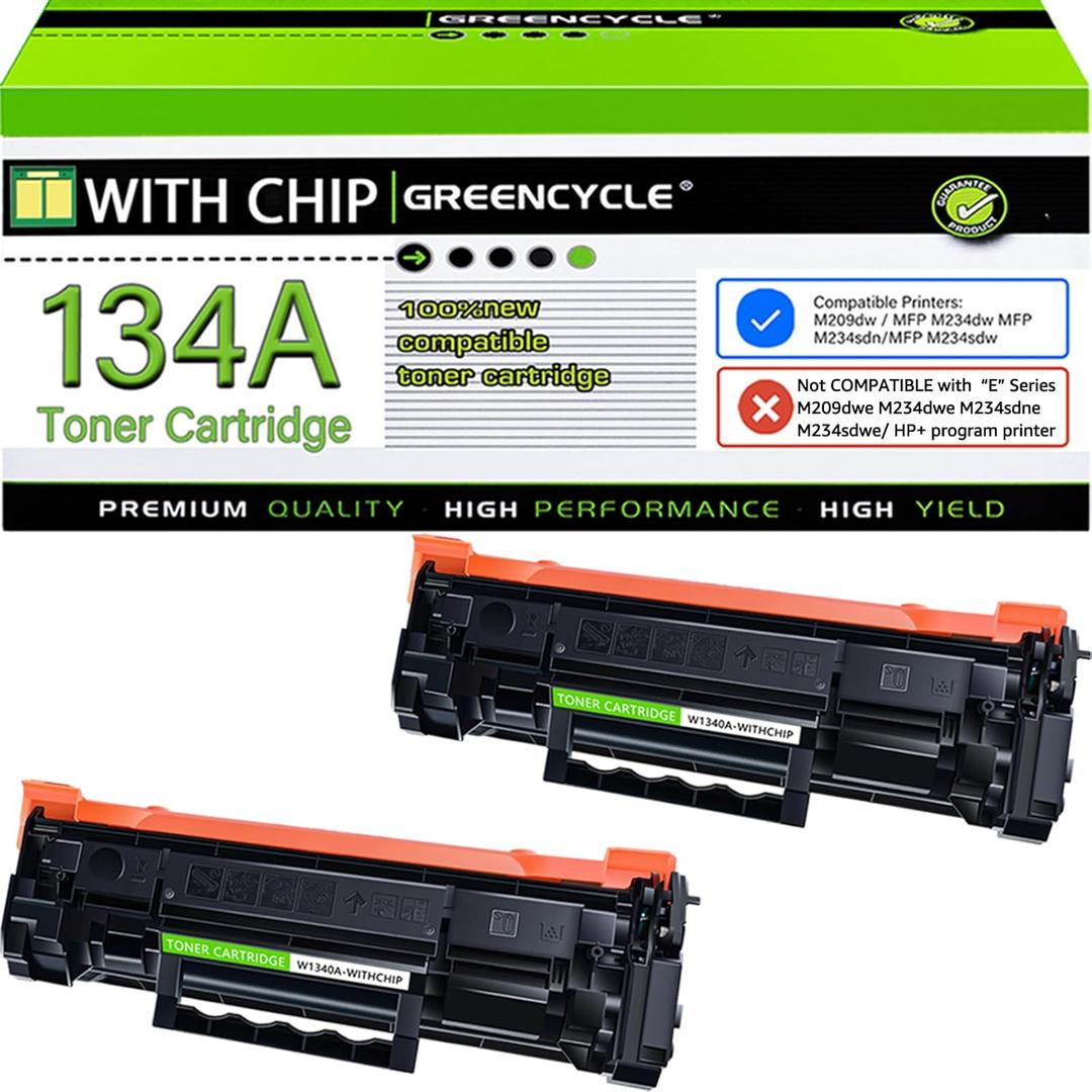 greencycle LaserJet 134a Black Toner Cartridge Compatible for HP 134A Black Toner Cartridge Work with Laser Jet M209dw M209d M234dw M234sdn M234sdw (2PCS,with Chip)