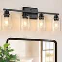 Unicozin Modern Bathroom Light Fixtures, 4 Light Vanity Lights Over Mirror, Black Wall Lamp with Clear Glass for Living Room Cabinet Bedroom Porch