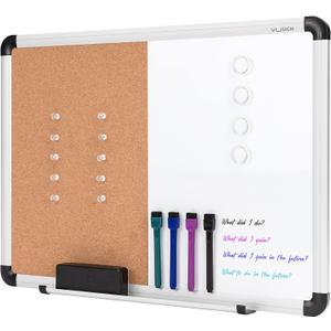 VUSIGN White Board and Cork Board Combination, 17" x 23" Dry Erase Board and Corkboard Combo for Home or Office, Wall Mounted Notice Bulletin Board with Aluminum Frame