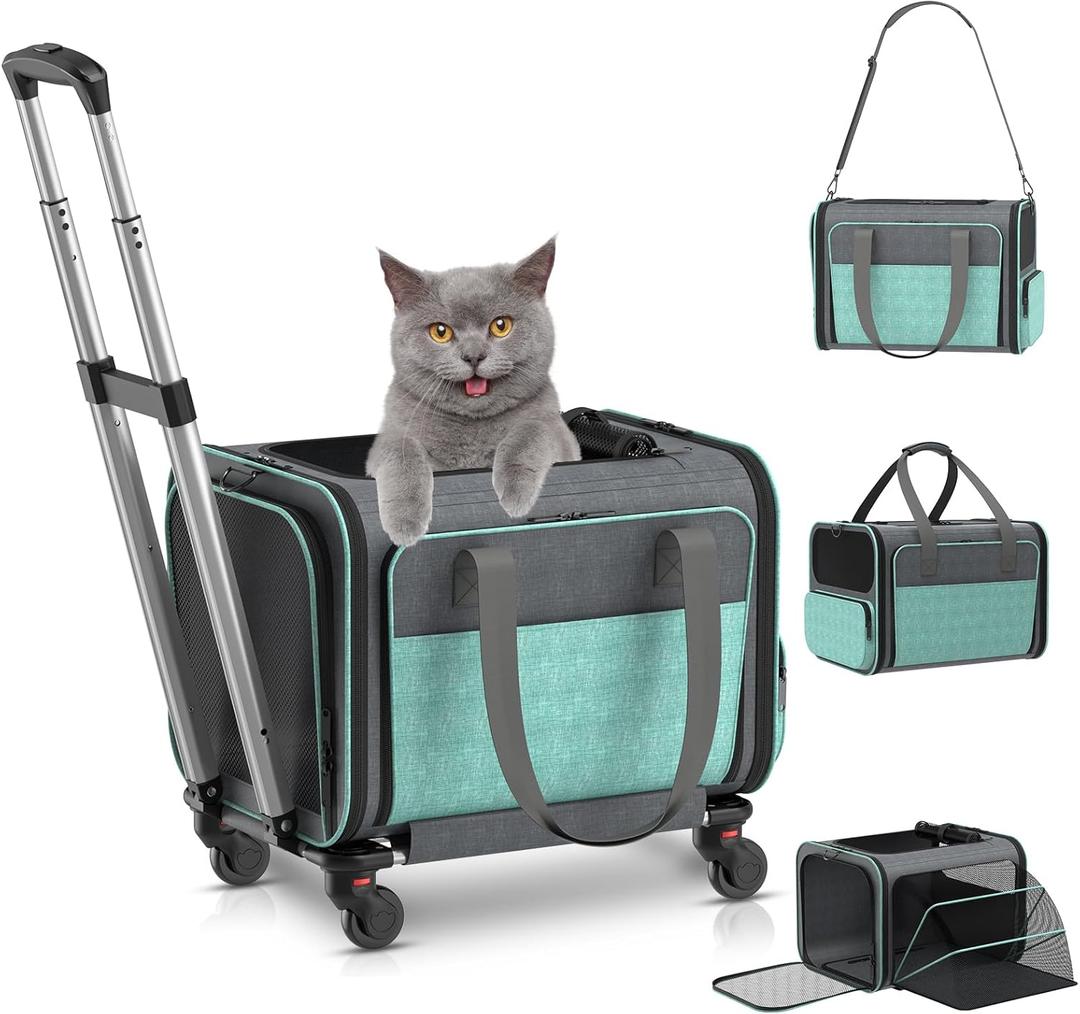 Cat Carrier with Wheels Airline Approved: Betopet Expandable Rolling Dog Carrier for Small Dog Under 20lbs - Cat Soft Carrier Pet Travel Bag TSA Approved Under Seat for Airplane Transport Flight