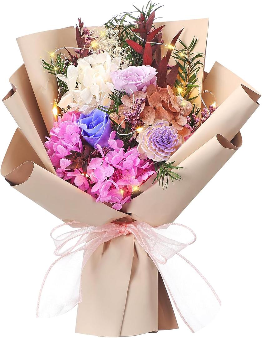 Preserved Flowers Bouquet Graduation Flowers Bouquet Gift Forever Natural Real Roses Gifts for Teacher Student Birthday Anniversary Wedding Home Decor(Brown,Classic)