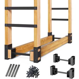 Firewood Rack Outdoor, Adjustable Length Wood Storage Brackets Kit, Log Stacking Stand Holder for Outdoor Indoor Fireplace, Wood Burning Fire Pits, Black, Set of 2