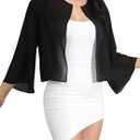  Chiffon Bolero Jacket Evening Wedding Shrugs Long Sleeve Summer Chiffon Topper Chiffon Bridal Crop Top Dress Cape for Women and Girls Black
M