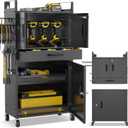 Heavy Duty 4-Tier Power Tool Organizer Wall Mount - Modular Drill Holder Wall Mount with Wheels, Lockable Doors - Versatile Shelf Rack Hanging Station, Tool Organizers and Storage for Garage