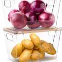 Hiziwimi 2 Set Pantry Organizers and Storage - Stackable Pantry Storage Bin Containers for Potato, Onion, Garlic, Fruit, Vegetable, Produce - Clear Front Open Kitchen Organization Baskets with Lid