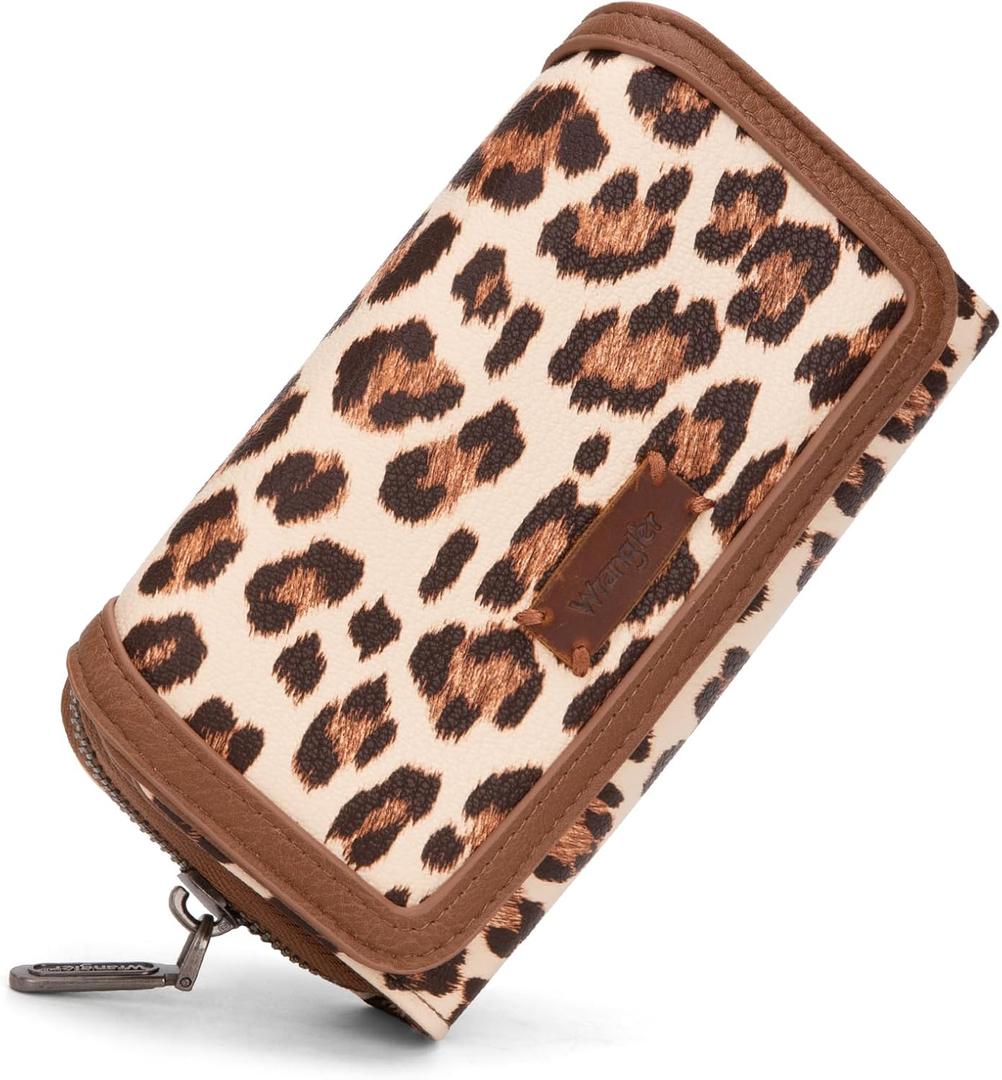 Montana West xWrangler Wallet Women Minimalist Wristlet Wallet for Women RFID Blocking Clutch Purse Large Capacity Credit Card Holder Gifts for Women (Angel Leopard)