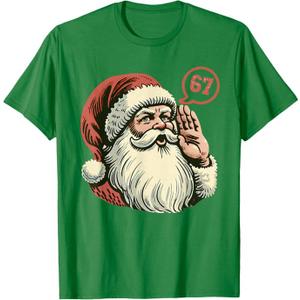 67 Christmas Funny Six Seven Meme Brainrot Santa Claus Boys T-Shirt XS Green