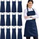 Syntus 12 Pack Bib Apron, Unisex Aprons Adjustable Waterdrop Resistant with 2 Pockets Cooking Kitchen Apron for Chef, BBQ Drawing Apron Bulk, Nautical Blue