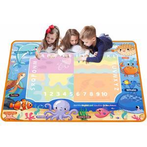 Water Doodle Mat for Kids Mess Free Reusable Drawing & Writing Board, Neon Aqua Magic Coloring Mat, Educational Preschool Learning Toy for Toddlers Boys & Girls (Ocean)