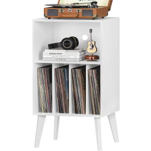 Lerliuo Record Player Stand, White Turntable Stand Holds up to 160 Albums, Mid-Century Vinyl Storage Cabinet Table with Solid Wood Legs, Record Player Holder Dispaly Shelf for Bedroom Living Room