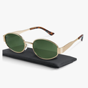 livho Retro Polarized Sunglasses - UV400 Protection, Oval Shape, Metal Frames - Matching Soft Case Inlcuded