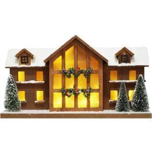 Led Lighted Christmas Decorations for Home Big Village Christmas Ski Lodge with Timer Wooden Snow Winter Scene Farmhouse Tree House Rustic Tabletop Holiday Decor Xmas Signs