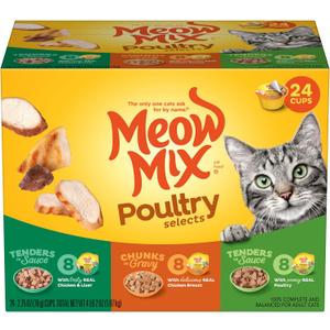 Meow Mix Poultry Selections Variety Pack, Wet Cat Food, 2.75 oz Cup (24 Pack), BB: AUG 15,2027
